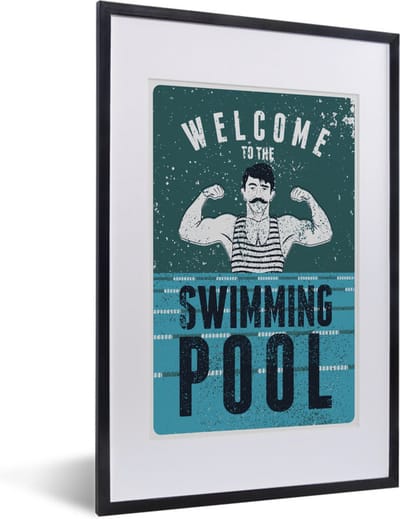 Fotolijst incl. Poster - Quotes - Welcome to the swimming pool - Zwemmen - Vintage - Badpak - 40x60 cm - Posterlijst