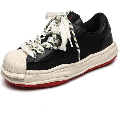 Nieuwe Herenschoenen Niche Trend Schelpteen Leer Opgeloste Schoenen Veterschoenen Platform Schoenen Casual Sneakers Heren 40 zwart