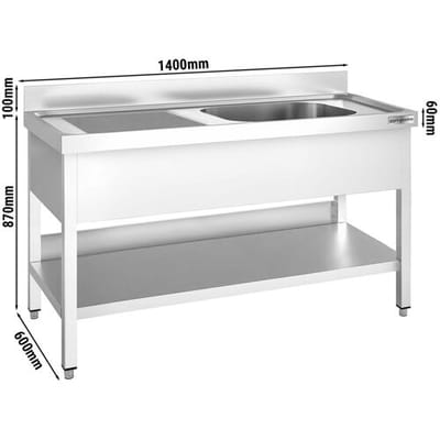 GGM Gastro Spültisch PREMIUM - 1400x600mm - mit Grundboden - mit 1 Becken rechts Zilver