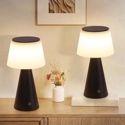 Glitzerlife - Tafellamp Tafellampen -2 stuks Draadloze tafellamp op zonne-energie - Accu LED tafellamp touch dimbaar - USB-C oplaadbaar IP44 waterdicht - ABS modern design - Ø24cm - Zwart