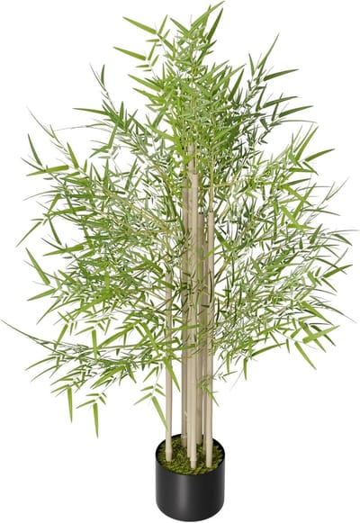 Kunstplanten 120 cm Hoog - Kunstplanten - Gesimuleerde Bamboe Met PE Boomstam & Plastic Bloempot - Plastic Groenblijvende Kamerplanten - Groene Set Voor Huisdecoratie (M) NAIZY