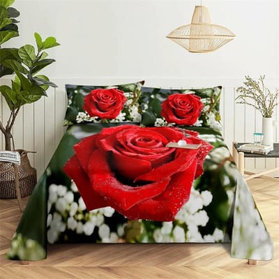 Rode Roos Lakens en Kussenslopen voor Tweepersoonsbedden Enkele 3D Bloem Beddengoed Set met Kussensloop 2 stuks 3 stuks Koningin Volledige Grootte 110x230cm 2pcs