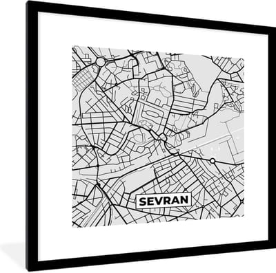 Fotolijst incl. Poster - Plattegrond - Sevran - Stadskaart - Kaart - Frankrijk - 40x40 cm - Posterlijst
