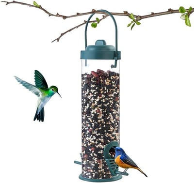 Hanging Bird Feeder van Premium Hard Plastic voor Buiten, Ideaal voor Tuin en Vogelspotting met Voederpoorten en Gemengd Zaad