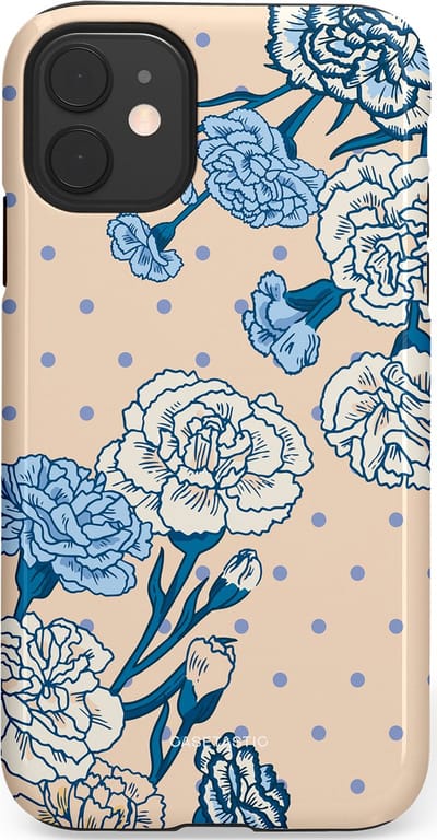 Casetastic hoesje geschikt voor Apple iPhone 11 - Dubbellaagse bescherming - Anjer elegantie - Fashion Case - Zand Zilver Lichtblauw