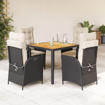 vidaXL - 5-delige - Tuinset - met - kussens - poly - rattan - zwart