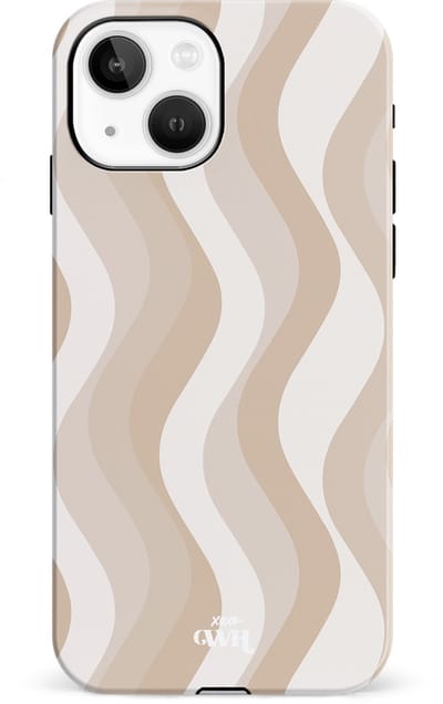 xoxo Wildhearts Minimal Nude - Double Layer - Hardcase geschikt voor iPhone 13 Mini hoesje - Siliconen hoesje iPhone met golven print - Cover geschikt voor iPhone 13 Mini beschermhoes - wit / beige / bruin