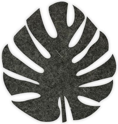 Monstera blad vilt onderzetter - Gemeleerd antraciet - 6 stuks - Ø 9,5 cm Rond - Glas onderzetter - Cadeau - Woondecoratie - Woonkamer - Tafelbescherming - vilt