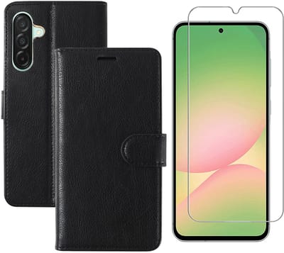 Hoesje geschikt voor Samsung Galaxy A56 bookcase Zwart - Met screenprotector tempered glass Galaxy A56