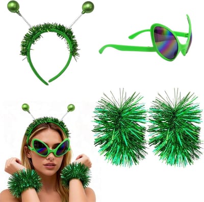 Groene Alien Kostuum Set - Hoofdband, Handschoenen en Bril voor Volwassenen en Kinderen, Ideaal voor Feestjes en Cosplay Accessoires