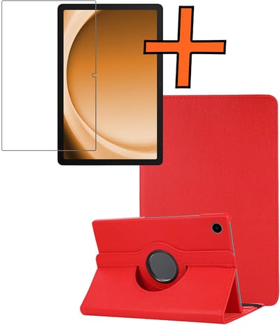 Hoesje - Geschikt voor Samsung Galaxy Tab A9 - Met Screenprotector - 360 Graden Draaibare Hard Cover Case - Tablet Hoes Draaibaar - Rood