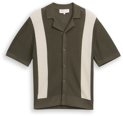 Tom Tailor Denim - Gebreid overhemd met kraag - Maat XXL - faded green white colorblock