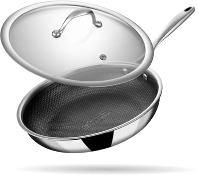 Stahl - Triply Koekenpan - Hexagon Anti Aanbaklaag - Met Deksel - 20 cm - Geschikt voor Inductie & Alle Warmtebronnen - Voor 1-2 Personen - Pan & Kookpan - RVS