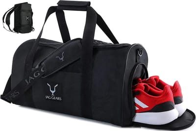 JAg Gears Duurzame sporttas met schoenenvak en rugzakfunctie – Sporttas voor fitness, reizen en sportaccessoires – Unisex zwarte sporttas
