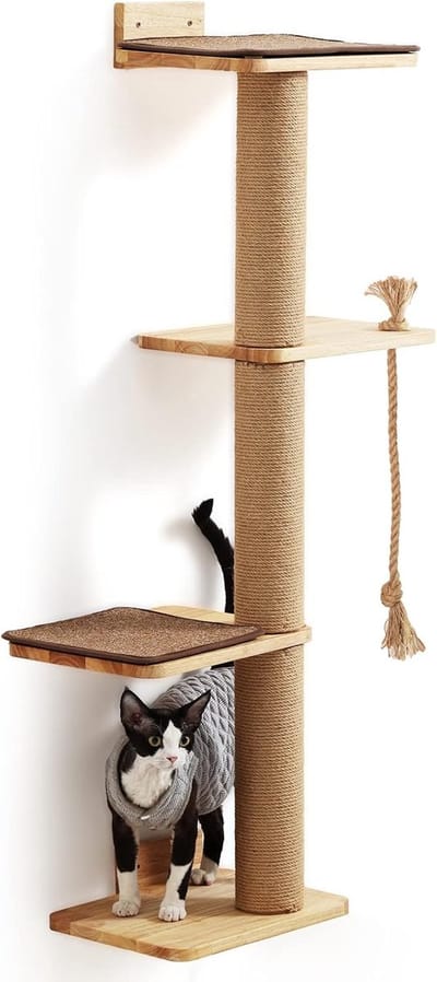 Famanu - Krabpaal van hout en rubber, duurzaam kattenmeubel voor kittens en volwassen katten