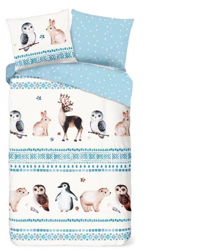 Bedsupplies - Dekbedovertrek Winter Friends - 140x200/220 - Flanel - Blauw/Wit