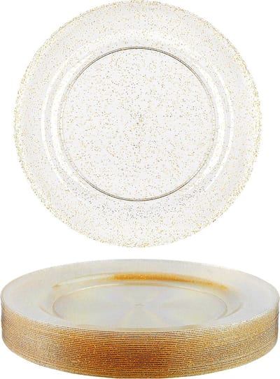 Matana – 25-Pack Plastic Feestborden, Ø 26cm – Met Gouden Glitter – Transparant – Herbruikbaar & Duurzaam Serviesgoed