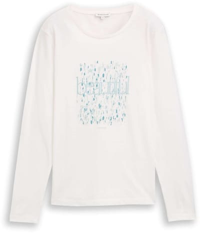 Tom Tailor - Shirt met lange mouwen en print - Maat XXL - Whisper White