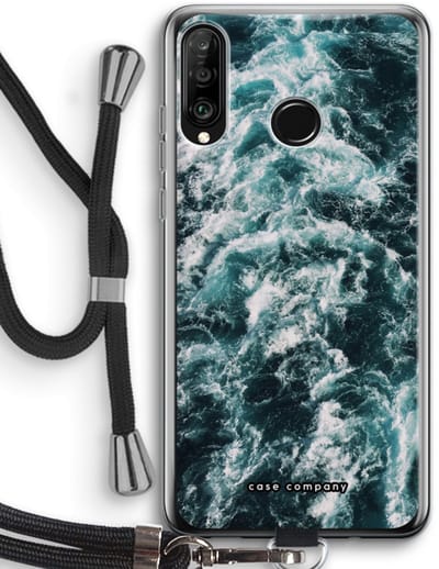 Case Company® - Hoesje met koord geschikt voor Huawei P30 Lite hoesje met Koord - Zee golf - Telefoonhoesje met Zwart Koord - Bescherming aan alle Kanten en Over de Schermrand