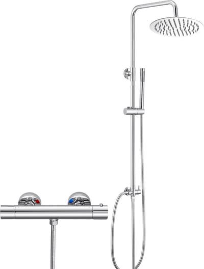 Auralum Max Regendouche met Thermostaatkraan - Chroom Doucheset - RVS Regendoucheset - 8 inch douchekop - Design Handdouche - Verstelbare Hoogte 72-110 cm - Waterbesparend