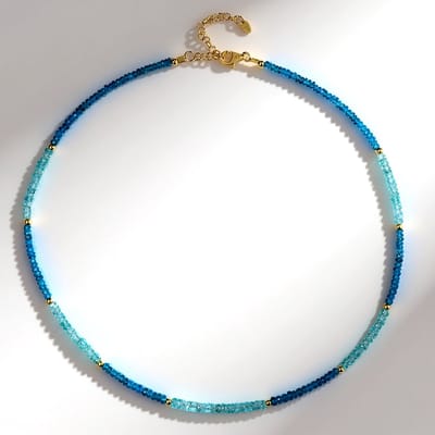 Cavill - Zilveren Halsketting 925 Sterling Zilver Verguld - 42,771 ct Neon Blauwe Apatiet - Verstelbaar Elegant Design - Braziliaanse Edelsteen