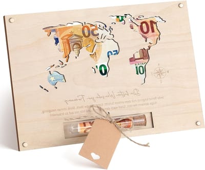 Houten Geschenkdoos voor Bevestiging met Wereldkaart 25.5×17 cm, Inclusief Testbuis Labels en Jute Touw voor Bevestiging, Doop, Verjaardag en Jeugdopdracht