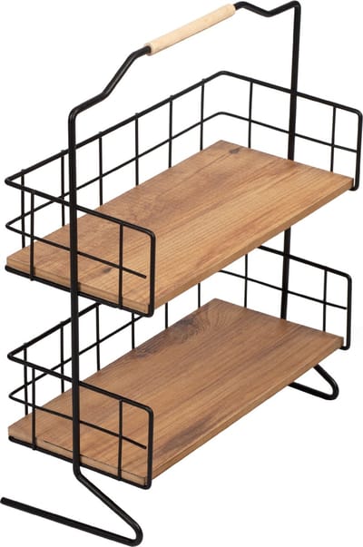 Badkamer organizer Sallingsund 41,5x32x15 cm zwart en houtkleurig