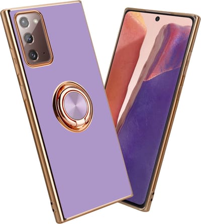 Cadorabo Hoesje geschikt voor Samsung Galaxy NOTE 20 in Glossy Licht Paars - Goud met ring - Beschermhoes van flexibel TPU-silicone Case Cover met camerabescherming en magnetische autohouder