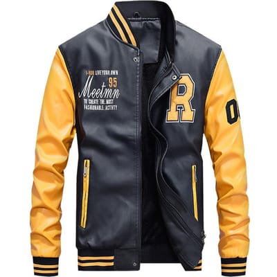Leren Jas Heren Casual Jas PU Jas Baseball Opstaande Kraag Lente en Herfst Nieuwe Trendy Heren Leren Jas 2XL orange