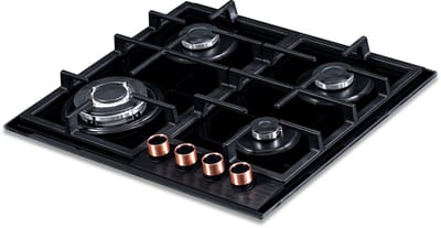 Everglades EVBI8650 - Inbouw Gaskookplaat - 60CM - Gas op Glas - Wok Brander - Gietijzeren Pannendragers - Inc. 2 setjes Knoppen Koper + RVS - Geïntegreerde Vonkontsteking - Vlambeveiliging - 5 Jaar Garantie