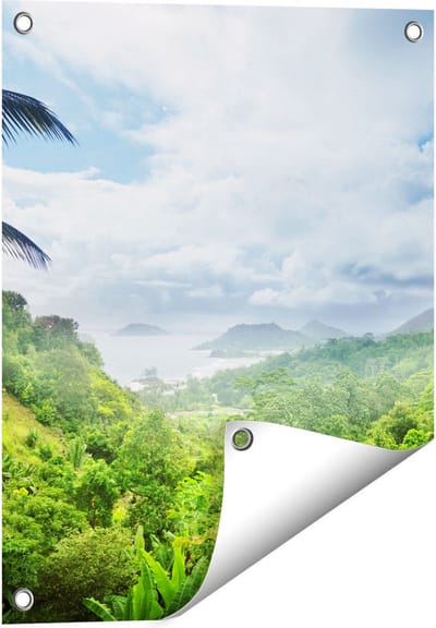 Gards Tuinposter Jungle Uitzicht op de Seychellen - 40x50 cm - Tuindoek - Tuindecoratie - Wanddecoratie buiten - Tuinschilderij