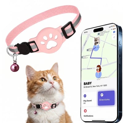 Sogiol® Gps-Trackinghalsband Voor Katten - Real-Time Locatietracking Met Reflecterende Halsband En Belletje - Geschikt Voor Gebruik Binnen En Buiten(Voor iOS & Android) - Waterdichte Anti-Verlies Tracker Voor Huisdieren - Roze