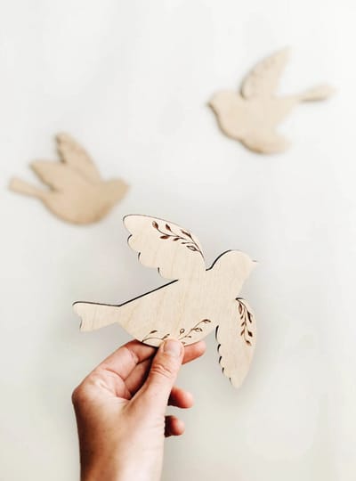 Houten vogels set van 3, kinderkamerdecoratie, kunst aan de muur kinderkamer, bohovogel, kinderkamer, babykamer