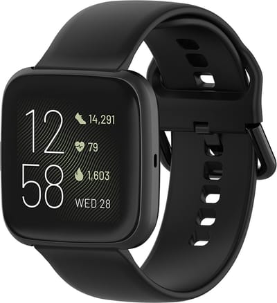 By Qubix - Compatible Fitbit bandje - geschikt voor Fitbit Versa 1 / 2 & Lite siliconen sportbandje met gespsluiting - Zwart - Maat: Large Smartwatchbandje bandje Armband Polsband Strap Band Watchband