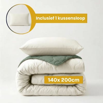 Dekbed-Discounter - Sleeptime Dekbed Zonder Overtrek 140 x 200 cm - Inclusief 1 kussensloop - Wasbaar op 40 graden - Verkoelend dekbed - Creme, Groen