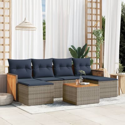 vidaXL - 7-delige - tuinbankset - met - kussens, - grijs - polyrotan