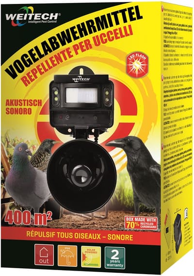 Weitech WK0109 Vogelverjager - 400 m² - Solar - Flits & Geluid
