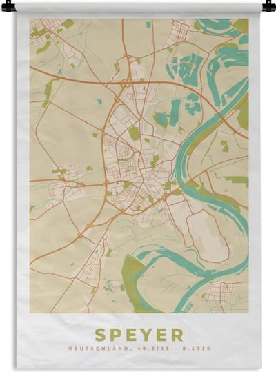 Wandkleed - Wanddoek - Vintage - Speyer - Stadskaart - Kaart - Plattegrond - 120x180 cm - Wandtapijt