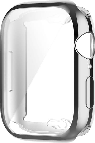 By Qubix - Siliconen case (volledig beschermd) 45mm - Zilver - Geschikt voor Apple watch 45mm hoesje - screenprotector - Bescherming iWatch - Bescherm hoesje