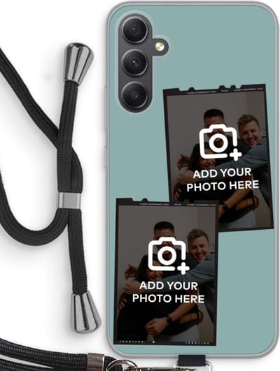 Gepersonaliseerd - Case Company® - Hoesje met koord geschikt voor Samsung Galaxy A34 hoesje met Koord - Polaroid Zwart - Telefoonhoesje met Zwart Koord - Bescherming aan alle Kanten en Over de Schermrand