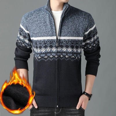 Pull épais d'hiver pour homme avec polaire ajoutée, cardigan zippé, surdimensionné, col montant, veste chaude tricotée 185 gray