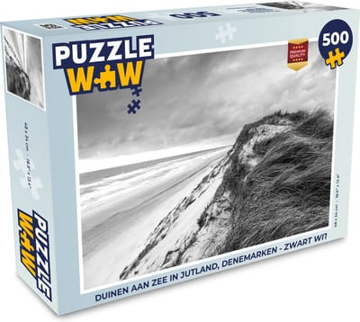 Puzzel Duinen aan zee in Jutland, Denemarken - zwart wit - Legpuzzel - Puzzel 500 stukjes