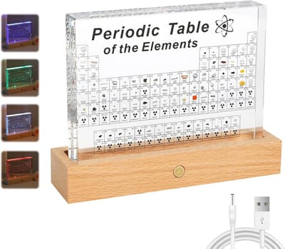 Btstil Periodiek systeem met echte elementen, acryl periodieke tabel met 83 elementen, monstersysteem, display, cadeau voor scholieren, leraren, studenten, handwerk, decoratie (groot A)