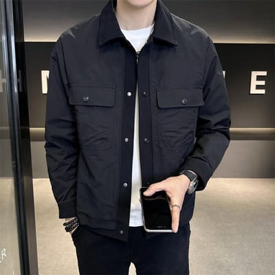 Vestes fines pour hommes, vêtements d'automne : 4 nouvelles vestes à revers slim tendance pour hommes, printemps et automne 4XL black