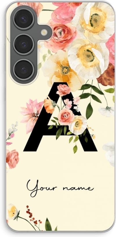 Gepersonaliseerd - Case Company® - Hoesje geschikt voor Samsung Galaxy S24 Plus hoesje - Flirty Flowers Monogram - Soft Cover Telefoonhoesje - Bescherming aan alle Kanten en Schermrand