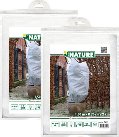 Nature plantenhoes met trekkoord - 4x stuks - H150 x D75 cm - wit - anti-vorst planten beschermhoes