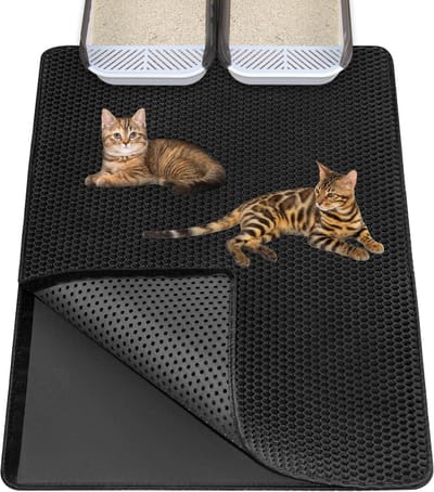 Famanu – Extra Grote Kattenbakmat - 90 x 60 cm - Kattenbakmat voor Meerdere Kattentoiletten - Grote Honingraat - Dubbellaags Design - Kattenbakonderlegger - Kattenbakmat - Waterdicht