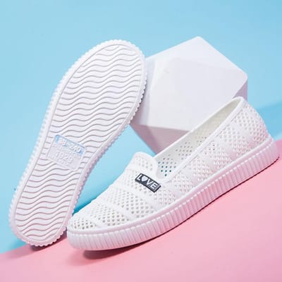 Zomer holle sandalen dames platte bodem ademende bloem gelei gat schoenen zachte strand mode regenlaarzen dames 36 white