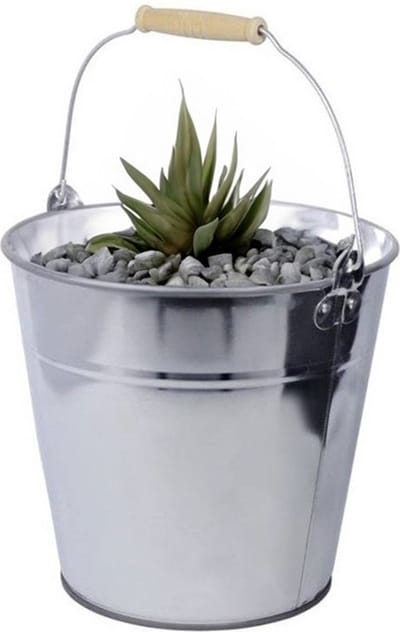 Concorde Zinken emmer/plantenpot - zilver - 12 liter - met houten handvat