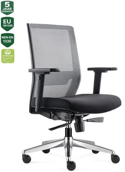 BENS 850-Ergo-3 Wit- Ergonomische Bureaustoel - Bureaustoelen voor volwassenen - Kantoorstoel - Gepolijst aluminium voetenkruis - GREENGUARD GOLD - NEN-EN1335 & ARBO normen